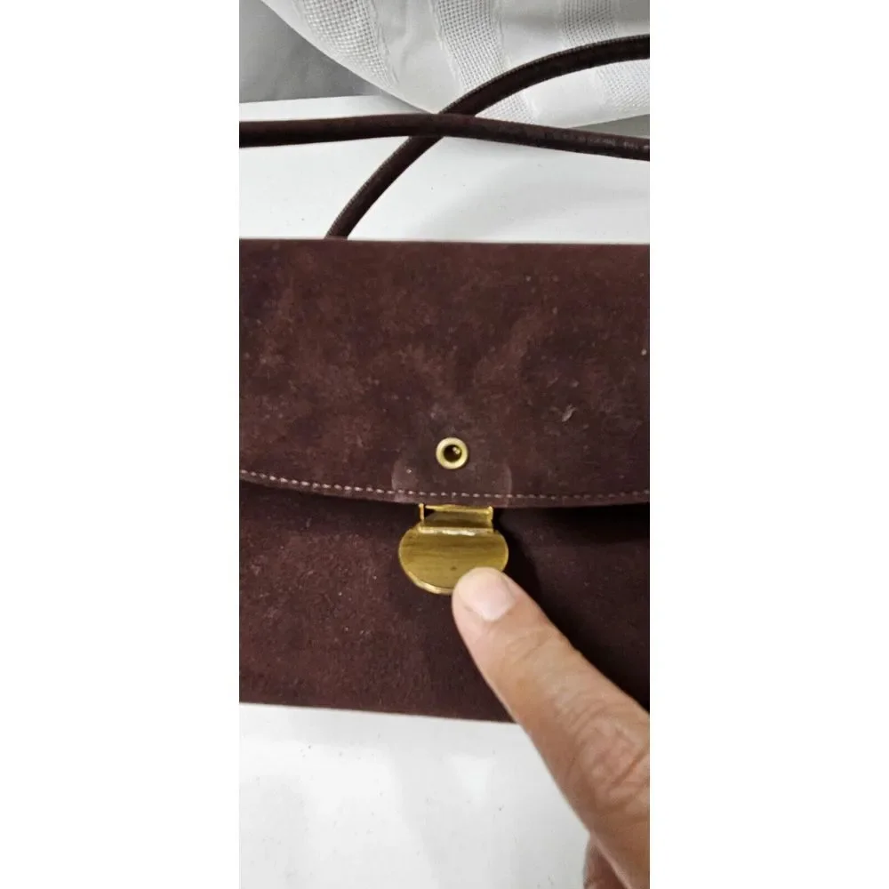 Vintage dark brown Square‎ basket Evening Bag Velvety Ultrasuede double handles
